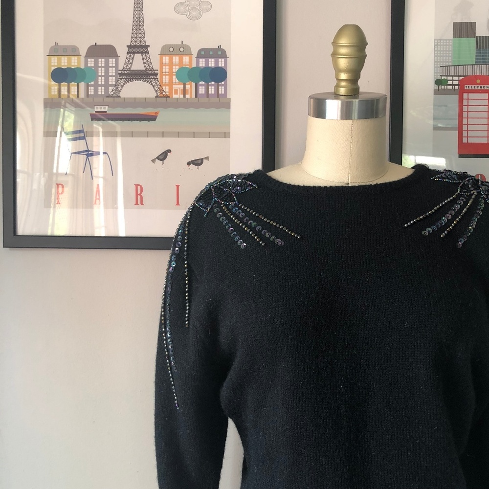 VTG • Black Beaded Knit Dress